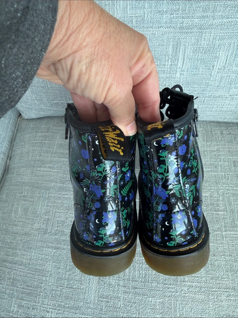 Dr. Martens Junior 1460 Mystic Floral Black Patent Lace Up Boots Girls Size 3